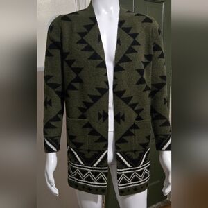 Frye Olive and Black Patterned Cardigan